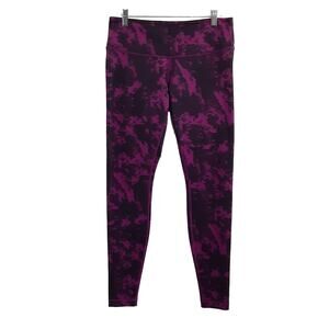 Lululemon Wunder Under Crop II Leggings Black Magenta Marble Womens 10 Low Rise